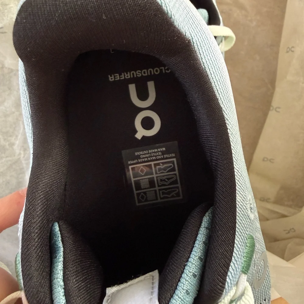 On CloudSurfer Running Women's Light Blue and White Sneakers - Picture 6 of 9